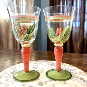Target Home Collection Victorian Holly Hand Painted Wine Goblets Glasses 12oz